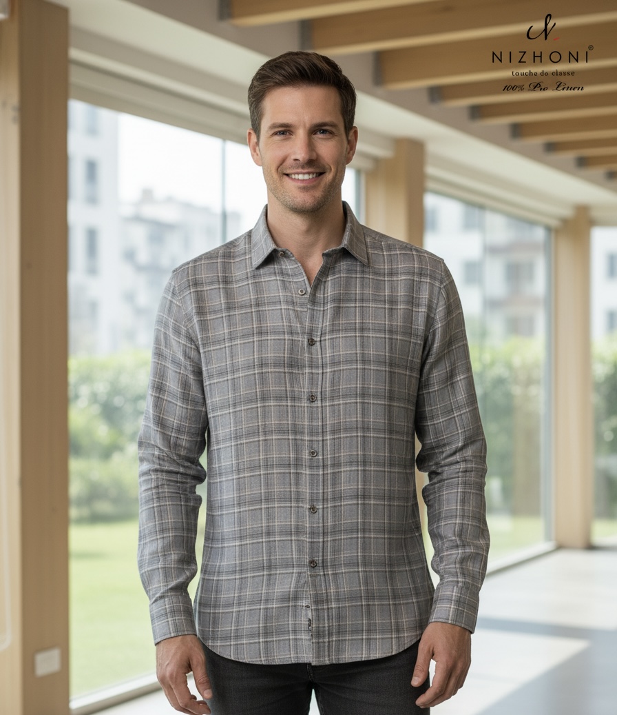 <p>&nbsp;GREY BOX PRINT FULL SLEEVE SLIM FIT SHIRT1884</p>